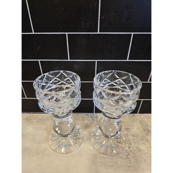 Vintage Set of 2 6" BLOCK Candleholder Candlestick Holders Cut Lead Crystal EUC - Picture 6 of 12